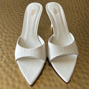 Zara White Leather Heels